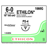 ETHICON Suture, ETHILON, Precision Point - Reverse Cutting, PS-4, 18", Size 6-0. MFID: 1660G