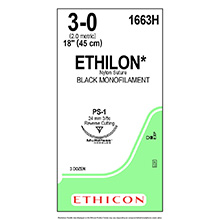 ETHICON Suture, ETHILON, Precision Point - Reverse Cutting, PS-1, 18", Size 3-0. MFID: 1663H