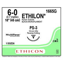 ETHICON Suture, ETHILON, Precision Point - Reverse Cutting, PS-3, 18", Size 6-0. MFID: 1665G