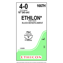 ETHICON Suture, ETHILON, Precision Point - Reverse Cutting, PS-2, 18", Size 4-0. MFID: 1667H