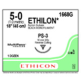 ETHICON Suture, ETHILON, Precision Point - Reverse Cutting, PS-3, 18", Size 5-0. MFID: 1668G