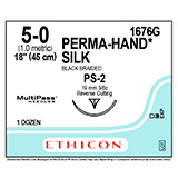 ETHICON Suture, PERMA-HAND, Precision Point - Reverse Cutting, PS-1, 18", Size 5-0. MFID: 1676G