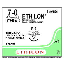 ETHICON Suture, ETHILON, Precision Point - Reverse Cutting, P-1, 18", Size 7-0. MFID: 1696G