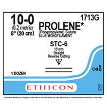 ETHICON Suture, PROLENE, SABRELOC - Straight Transchamber, STC-6 / STC-6, 8", Size 10-0. MFID: 1713G