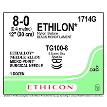 ETHICON Suture, ETHILON, MICROPOINT - Spatula, TG100-8 / TG100-8, 12", Size 8-0. MFID: 1714G