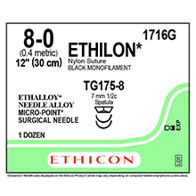ETHICON Suture, ETHILON, MICROPOINT - Spatula, TG175-8 / TG175-8, 12", Size 8-0. MFID: 1716G