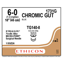 ETHICON Suture, Surgical Gut- Chromic, MICROPOINT-Spatula, TG140-8/ TG140-8, 18", Size 6-0. MFID: 1731G