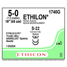 ETHICON Suture, ETHILON, SABRELOC - Spatula, S-22 / S-22, 18", Size 5-0. MFID: 1740G
