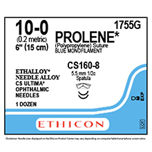 ETHICON Suture, PROLENE, ULTIMA - Spatula, CS160-8 / CS160-8, 6", Size 10-0. MFID: 1755G