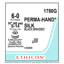 ETHICON Suture, PERMA-HAND, SABRELOC - Spatula, S-14 / S-14, 18", Size 6-0. MFID: 1780G