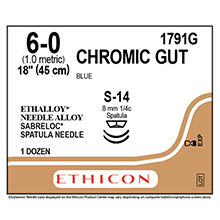ETHICON Suture, Surgical Gut - Chromic, SABRELOC - Spatula, S-14 / S-14, 18", Size 6-0. MFID: 1791G