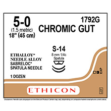 ETHICON Suture, Surgical Gut - Chromic, SABRELOC - Spatula, S-14 / S-14, 12", Size 5-0. MFID: 1792G