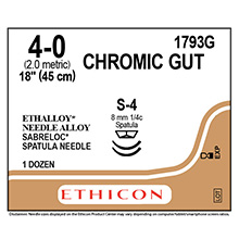 ETHICON Suture, Surgical Gut - Chromic, SABRELOC - Conventional Spatula, S-4 / S-4, 18", Size 4-0. MFID: 1793G