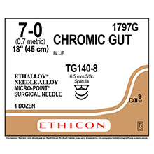 ETHICON Suture, Surgical Gut- Chromic, MICROPOINT-Spatula, TG140-8/ TG140-8, 18", Size 7-0. MFID: 1797G