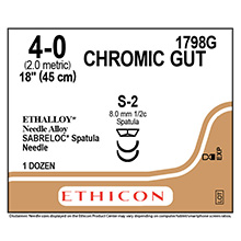 ETHICON Suture, Surgical Gut - Chromic, SABRELOC - Spatula, S-2 / S-2, 18", Size 4-0. MFID: 1798G