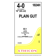 ETHICON Suture, Surgical Gut - Plain, Straight Cutting Needles, SC-1, 18", Size 4-0. MFID: 1824H