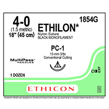 ETHICON Suture, ETHILON, Precision Cosmetic - Conventional Cutting PRIME, PC-1, 18", Size 4-0. MFID: 1854G