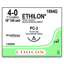 ETHICON Suture, ETHILON, Precision Cosmetic - Conventional Cutting PRIME, PC-3, 18", Size 4-0. MFID: 1864G