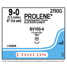 ETHICON Suture, PROLENE, Taper Point, BV100-3, 5", Size 9-0. MFID: 2793G