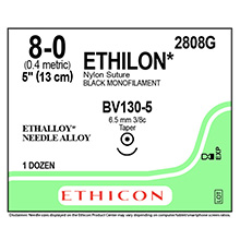 ETHICON Suture, ETHILON, Taper Point, BV130-5, 5", Size 8-0. MFID: 2808G