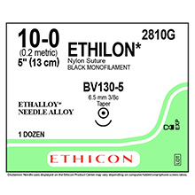 ETHICON Suture, ETHILON, Taper Point, BV130-5, 5", Size 10-0. MFID: 2810G