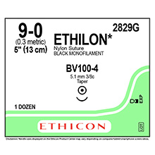 ETHICON Suture, ETHILON, Taper Point, BV100-4, 5", Size 9-0. MFID: 2829G
