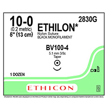 ETHICON Suture, ETHILON, Taper Point, BV100-4, 5", Size 10-0. MFID: 2830G