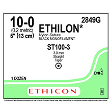 ETHICON Suture, ETHILON, Endoscopic Needles, ST100-3, 5", Size 10-0. MFID: 2849G