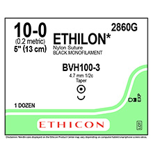 ETHICON Suture, ETHILON, Taper Point, BVH100-3, 5", Size 10-0. MFID: 2860G