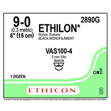 ETHICON Suture, ETHILON, MICROPOINT - Spatula, VAS100-4, 6", Size 9-0. MFID: 2890G
