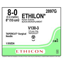 ETHICON Suture, ETHILON, TAPERCUT, V130-3, 5", Size 8-0. MFID: 2897G
