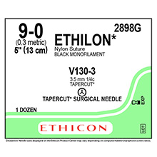 ETHICON Suture, ETHILON, TAPERCUT, V130-3, 5", Size 9-0. MFID: 2898G