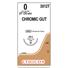 ETHICON Suture, Surgical Gut - Chromic, Taper Point, CT-1, 3-18", Size 0, 2 dozens. MFID: 3812T