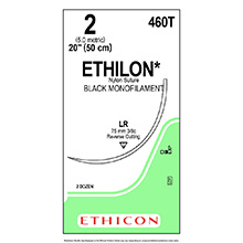 ETHICON Suture, ETHILON, Reverse Cutting, LR, 20", Size 2, 2 dozens. MFID: 460T