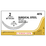 ETHICON Suture, Surgical Stainless Steel, Reverse Cutting, LR / LR, 30", Size 2. MFID: 467G