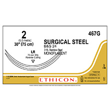 ETHICON Suture, Surgical Stainless Steel, Reverse Cutting, LR / LR, 30", Size 2. MFID: 467G