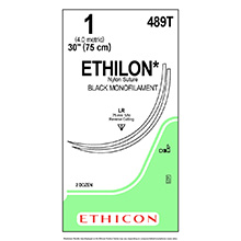ETHICON Suture, ETHILON, Reverse Cutting, LR / LR, 30", Size 1, 2 dozens. MFID: 489T