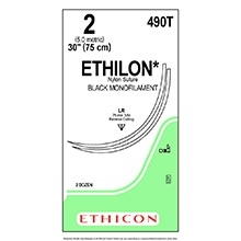 ETHICON Suture, ETHILON, Reverse Cutting, LR / LR, 30", Size 2, 2 dozens. MFID: 490T