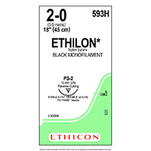 ETHICON Suture, ETHILON, Precision Point - Reverse Cutting, PS-2, 18", Size 2-0. MFID: 593H