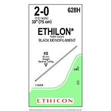 ETHICON Suture, ETHILON, Straight Cutting Needles, KS, 30", Size 2-0. MFID: 628H