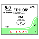 ETHICON Suture, ETHILON, Reverse Cutting, FS-2, 18", Size 5-0. MFID: 661G