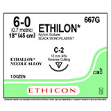 ETHICON Suture, ETHILON, Reverse Cutting, C-2, 18", Size 6-0. MFID: 667G