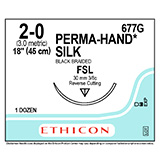 ETHICON Suture, PERMA-HAND, Reverse Cutting, FSL, 18", Size 2-0. MFID: 677G