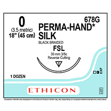 ETHICON Suture, PERMA-HAND, Reverse Cutting, FSL, 18", Size 0. MFID: 678G
