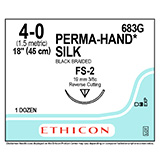 ETHICON Suture, PERMA-HAND, Reverse Cutting, FS-2, 18", Size 4-0. MFID: 683G