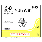 ETHICON Suture, Surgical Gut - Plain, Precision Point - Reverse Cutting, P-3, 18", Size 5-0. MFID: 686G