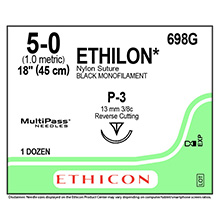 ETHICON Suture, ETHILON, Precision Point - Reverse Cutting, P-3, 18", Size 5-0. MFID: 698G