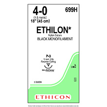 ETHICON Suture, ETHILON, Precision Point - Reverse Cutting, P-3, 18", Size 4-0. MFID: 699H