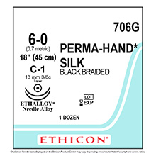 ETHICON Suture, PERMA-HAND, Taper Point, C-1 / C-1, 18", Size 6-0. MFID: 706G