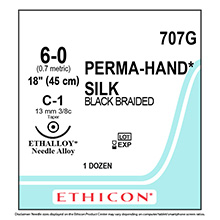 ETHICON Suture, PERMA-HAND, Taper Point, C-1, 12", Size 6-0. MFID: 707G